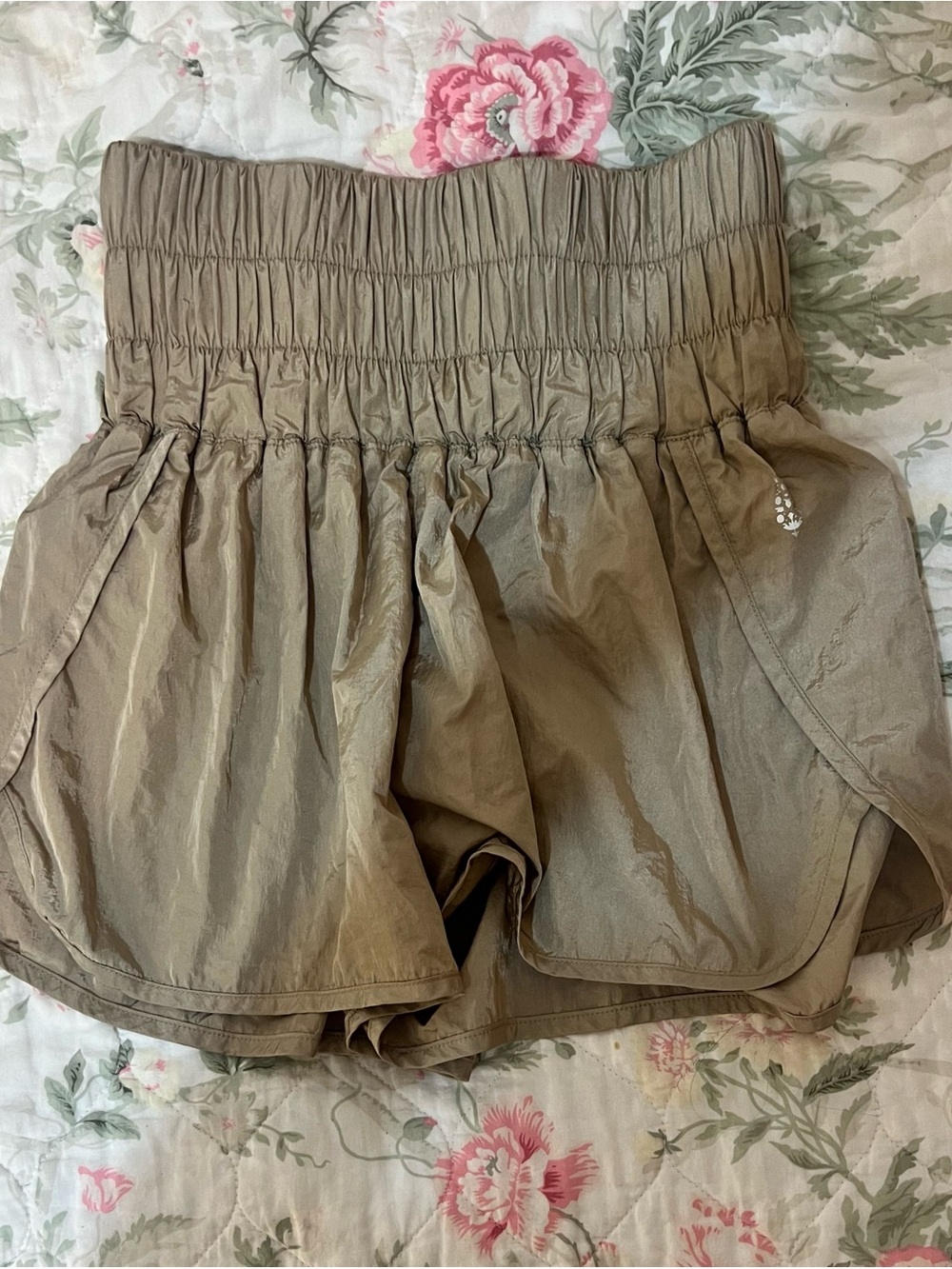FP Movement by Free People Olive Smocked-Waist Athletic Shorts